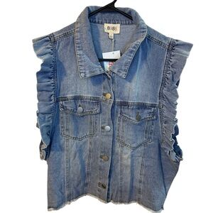BiBi Women’s Ruffle Sleeve Denim Vest - NWT - Large